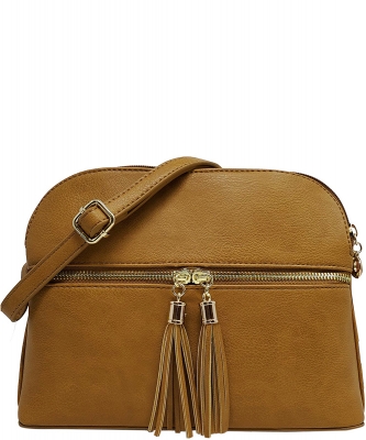 Zip Tassel Multi Compartment Crossbody Bag LP050 MUSTARD